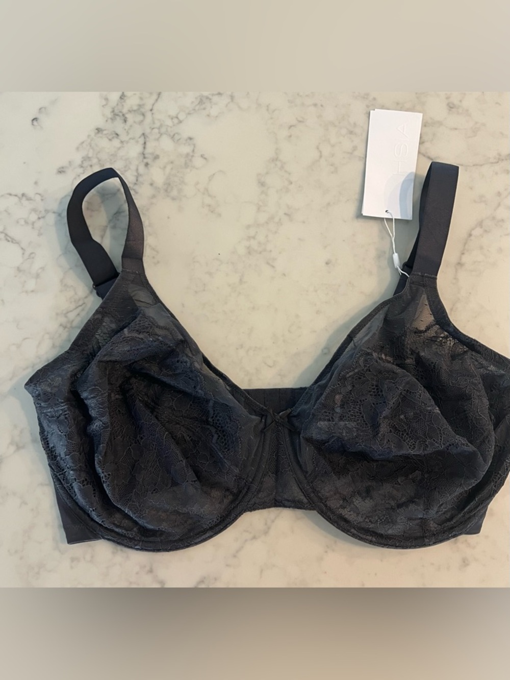 HSAI Bra New Lace Mesh Unlined Underwire Black Size 36I NWT